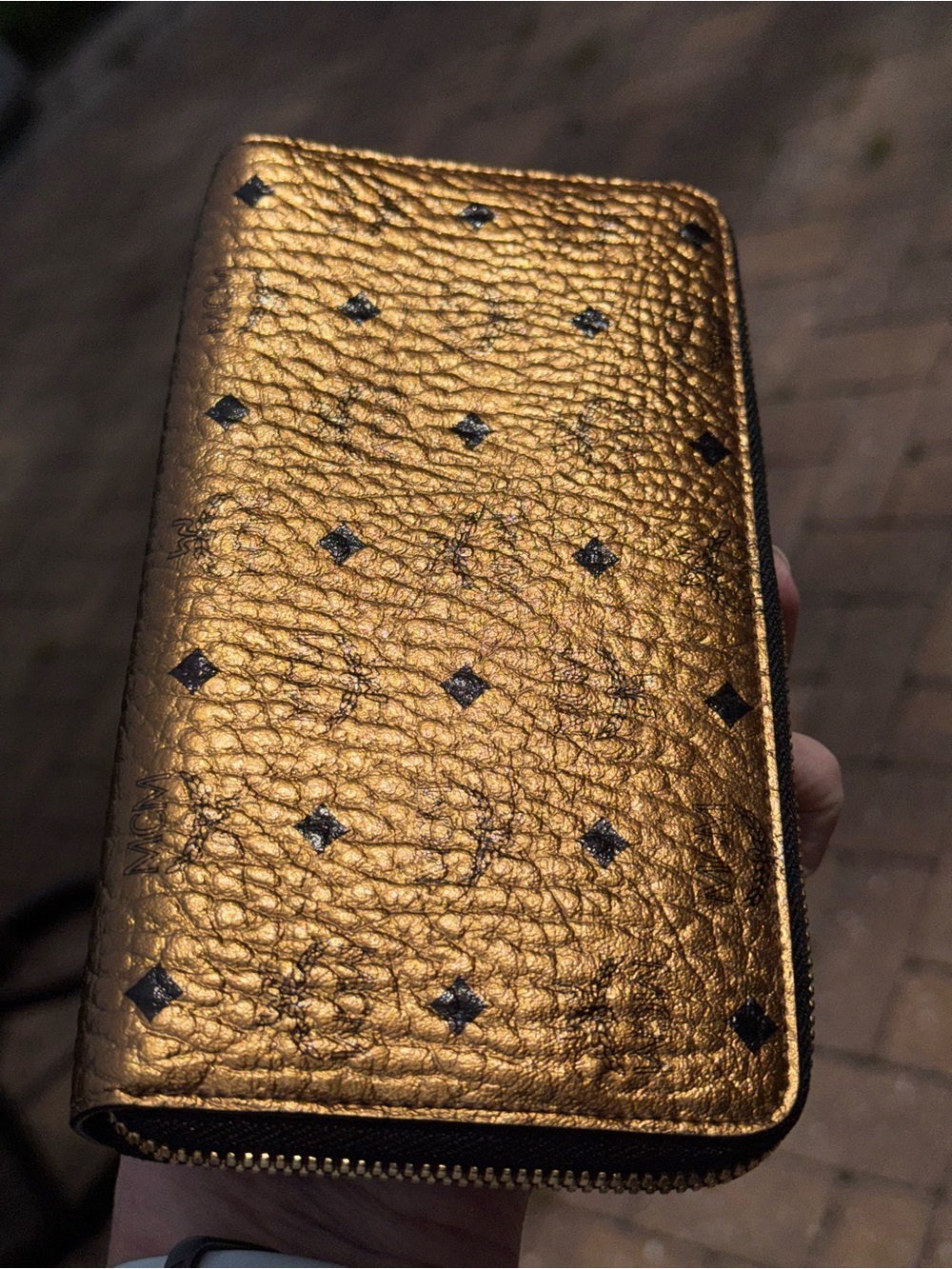 MCM continental wallet metallic gold $295 retail with imperfections